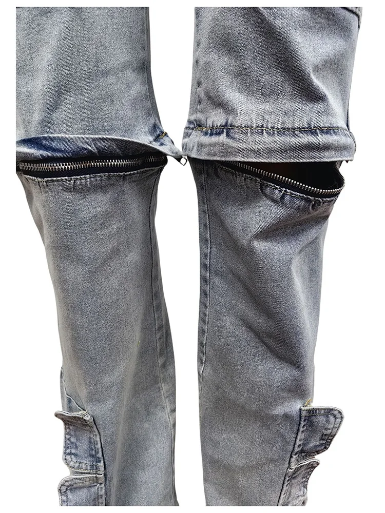 Benuynffy nuova tuta di Jeans per le donne Streetwear cerniera Patchwork pantaloni Cargo Multi-tasca elastico in vita Jeans gamba dritta