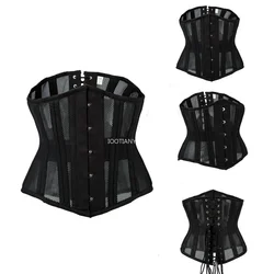 Mesh Steel Bone Outer Wear Push Up Corset Steampunk Underbust Bustier  Steel Palace Waist Shaper Shapewear Belts Black Bustiers