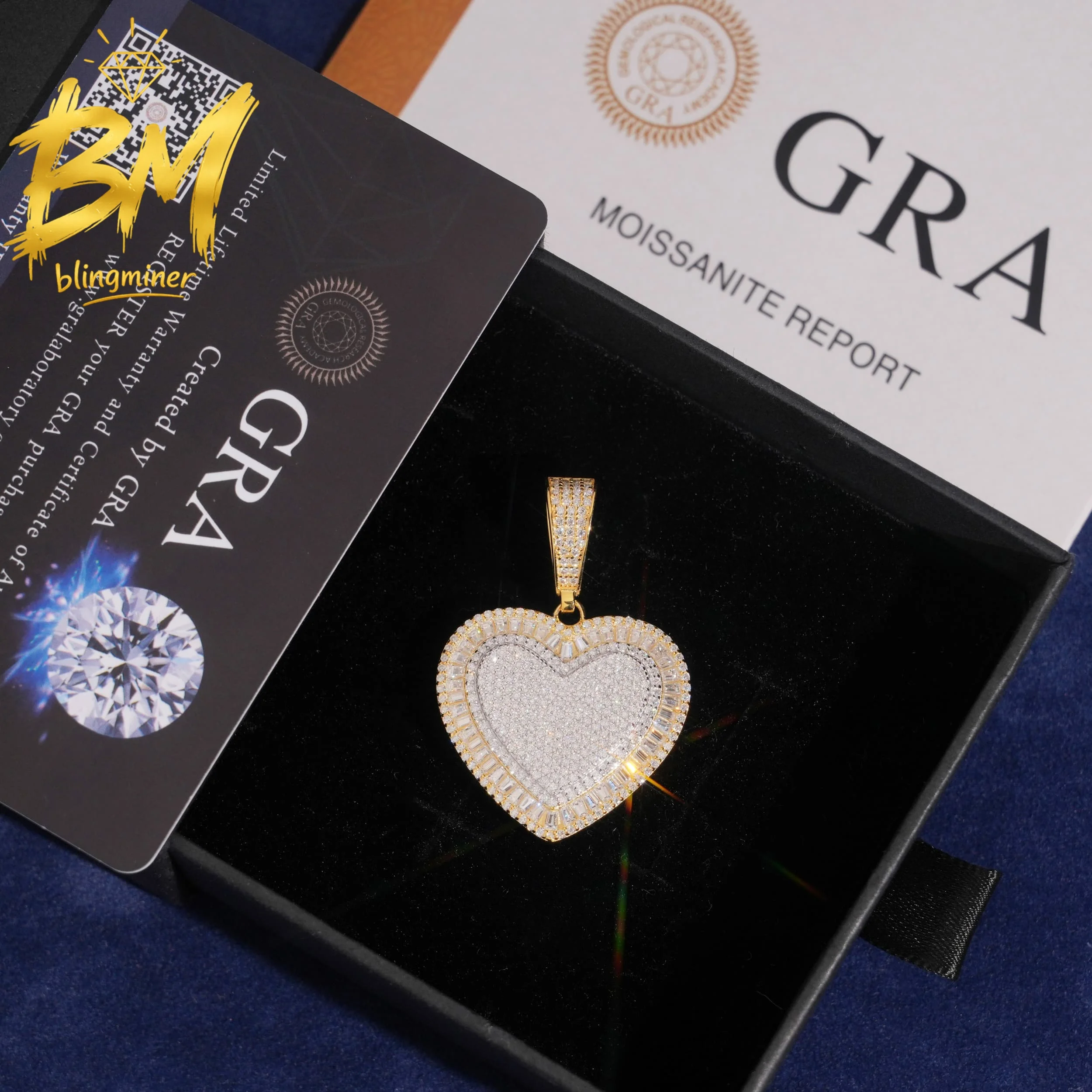 Blingminer Hip Hop Heart S925 Silver VVS Moissanite Pendant For Men Women Pendants Jewelry Pass Diamonds Tester Free Shipping