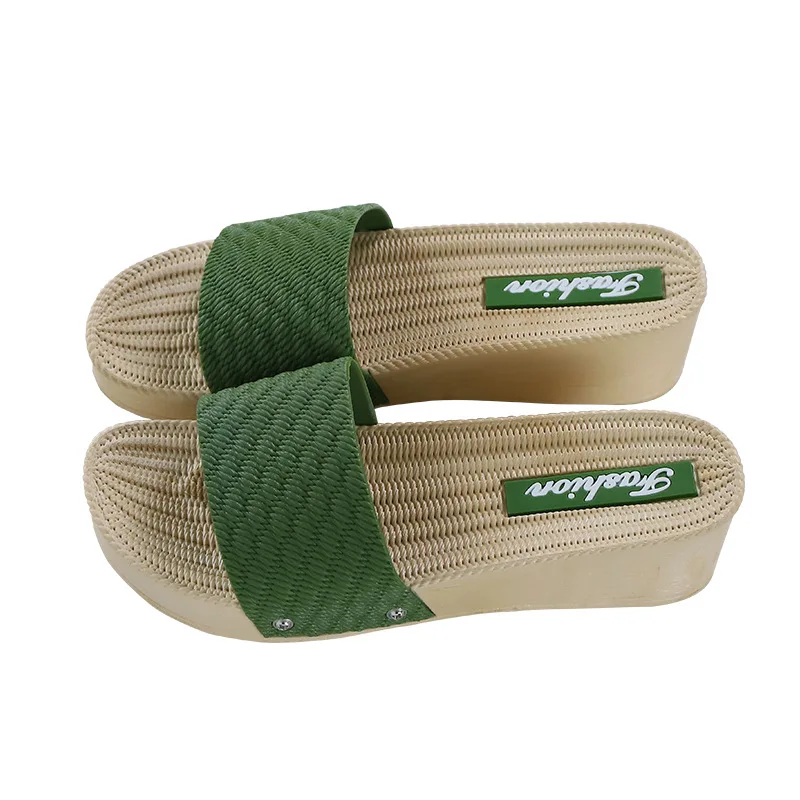 Wedge Heel Thick Bottom Fashion Casual One-word Slippers Comfortable Outer Wear Beach Shoes Imitation Woven Sandals Slippers