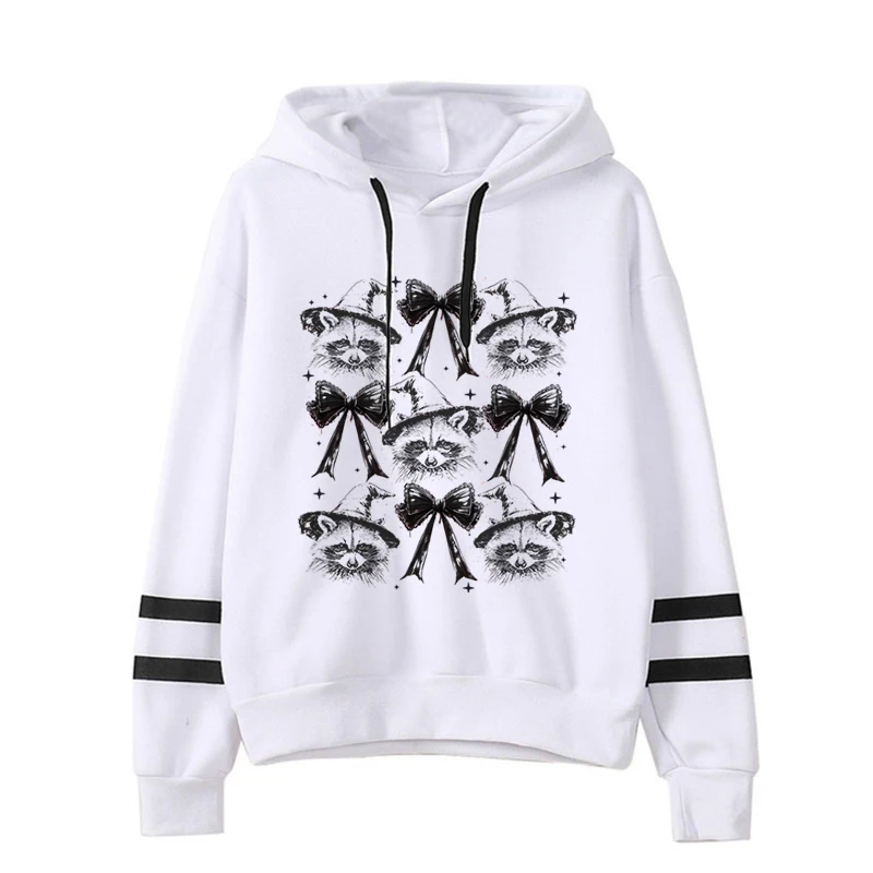 Raccoon Witch Vintage Design Casual Hoodies Men Women Animal Bow Tie Print Sweatshirt Witch Raccoon Essential Streetwear Hoodie