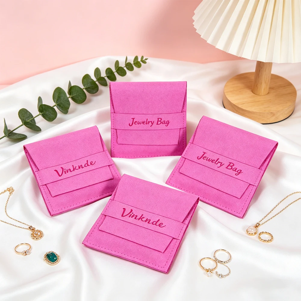 

100Pcs Bulk Microfiber Velvet Flap Bag Custom Logo Jewelry Packaging Display Bags For Necklace Earrings Rings Brooch Key Oil