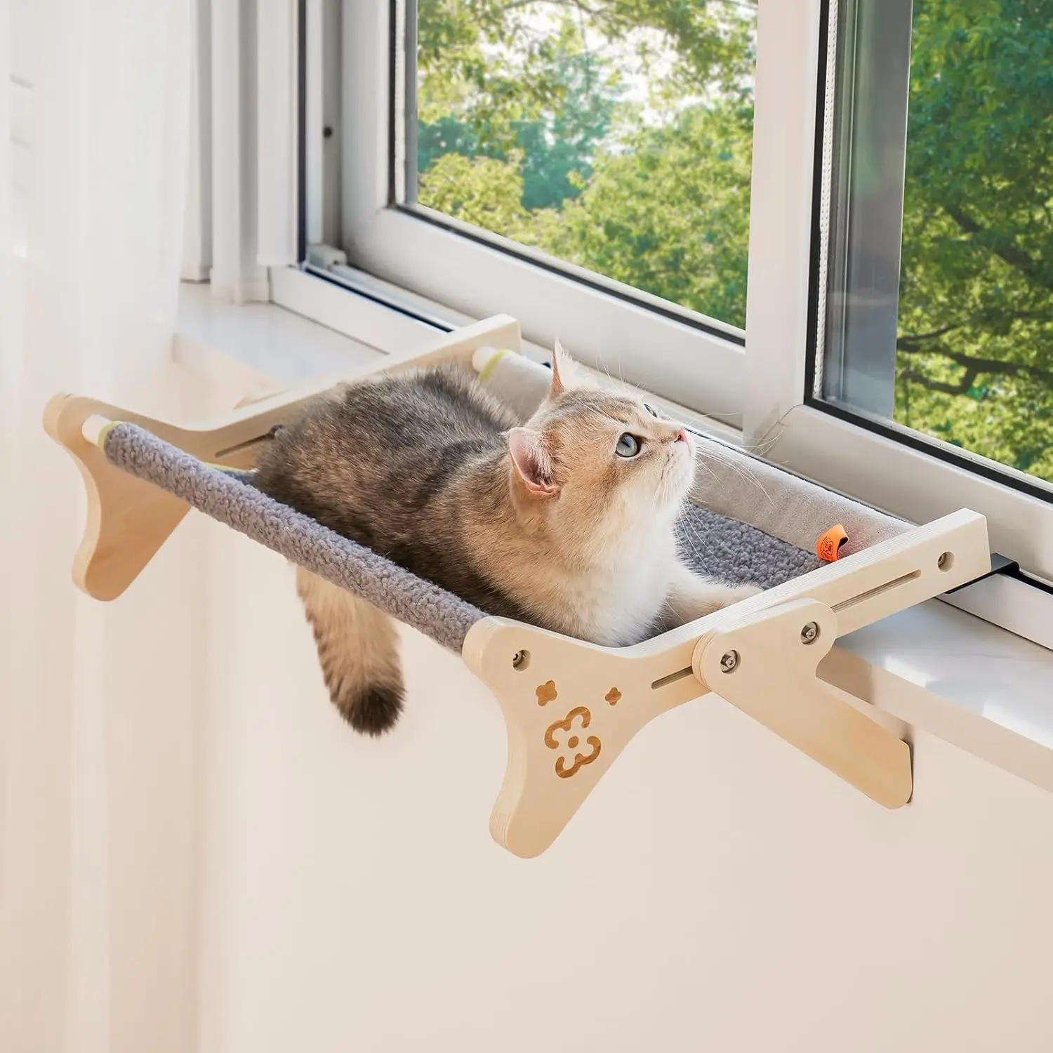 Mewoofun Cat Window Perch Cat Window Hammock Seat 2 in 1 Beige Cream Grey Pink Adjustable Steady Cat Bed for Indoor Cats for 40