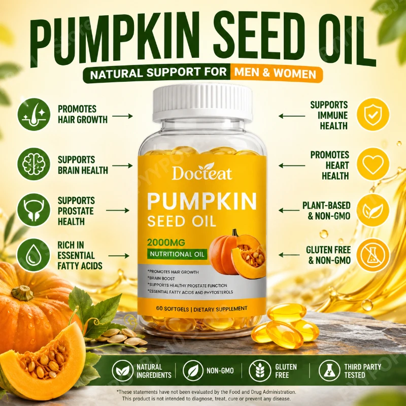 

Docteat Pumpkin Seed Oil Softgels 2000mg Natural Source of Essential Fatty Acids Plant-Based Daily Nutrition Support 60 Count