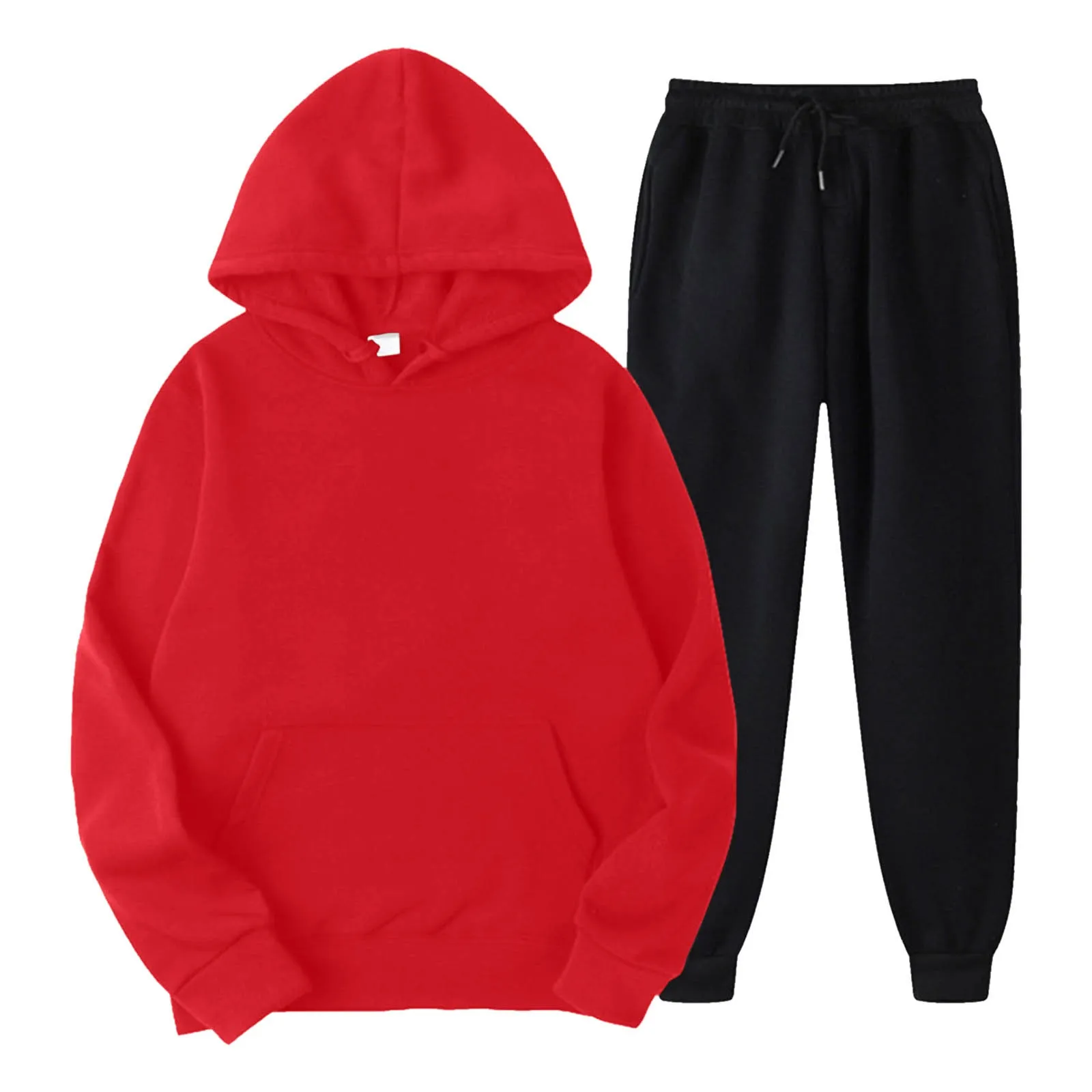 Women'S Solid Color Fleece Hoodie Pant Suit Crewneck Long-Sleeved Hoodie And High-Waisted Lace-Up Leg Sweatpants Two-Piece Set