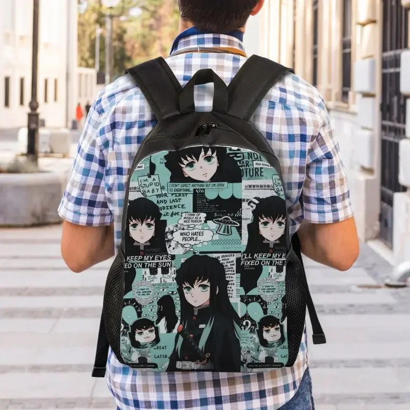 Mochilas personalizadas Demon Slayer Muichiro Tokito Collage para hombres y mujeres, bolsa de libros básica para la escuela, bolsas de Kimetsu No