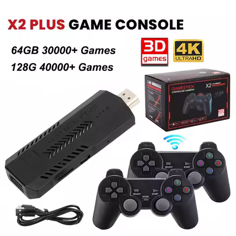 Upgrade X2 Plus Game Stick 4K HD Video Game Console 2.4G Double Wireless Controller Retro Game Stick For PS1/N64/PSP/GBA