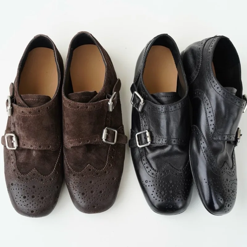 Autumn and Winter Retro Washed Cowhide British Leather Shoes