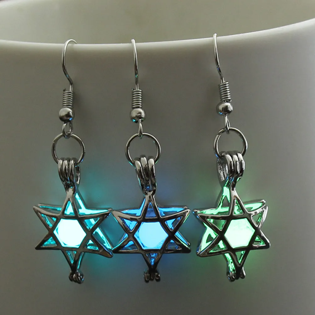 Glow in The Dark Hexagram Hollow Locket Drop Earrings Women Stylish Eye Catching Design for Parties Concerts Halloween Daily