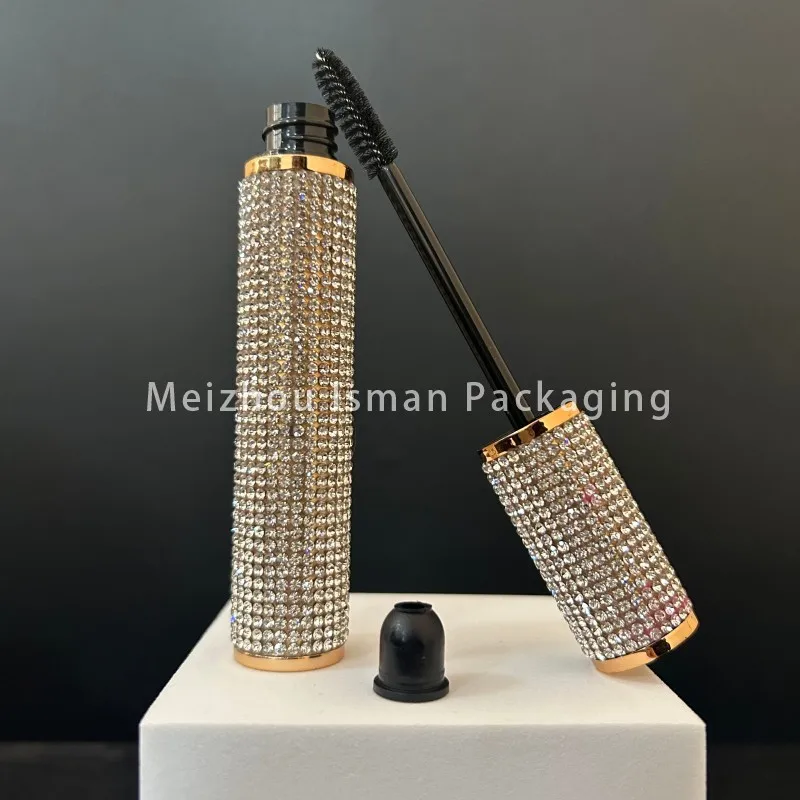 50Pcs Luxury full bling glitter rhinestone empty cosmetic mascara container eyeliner bottle makeup packaging tube with brush 6ml