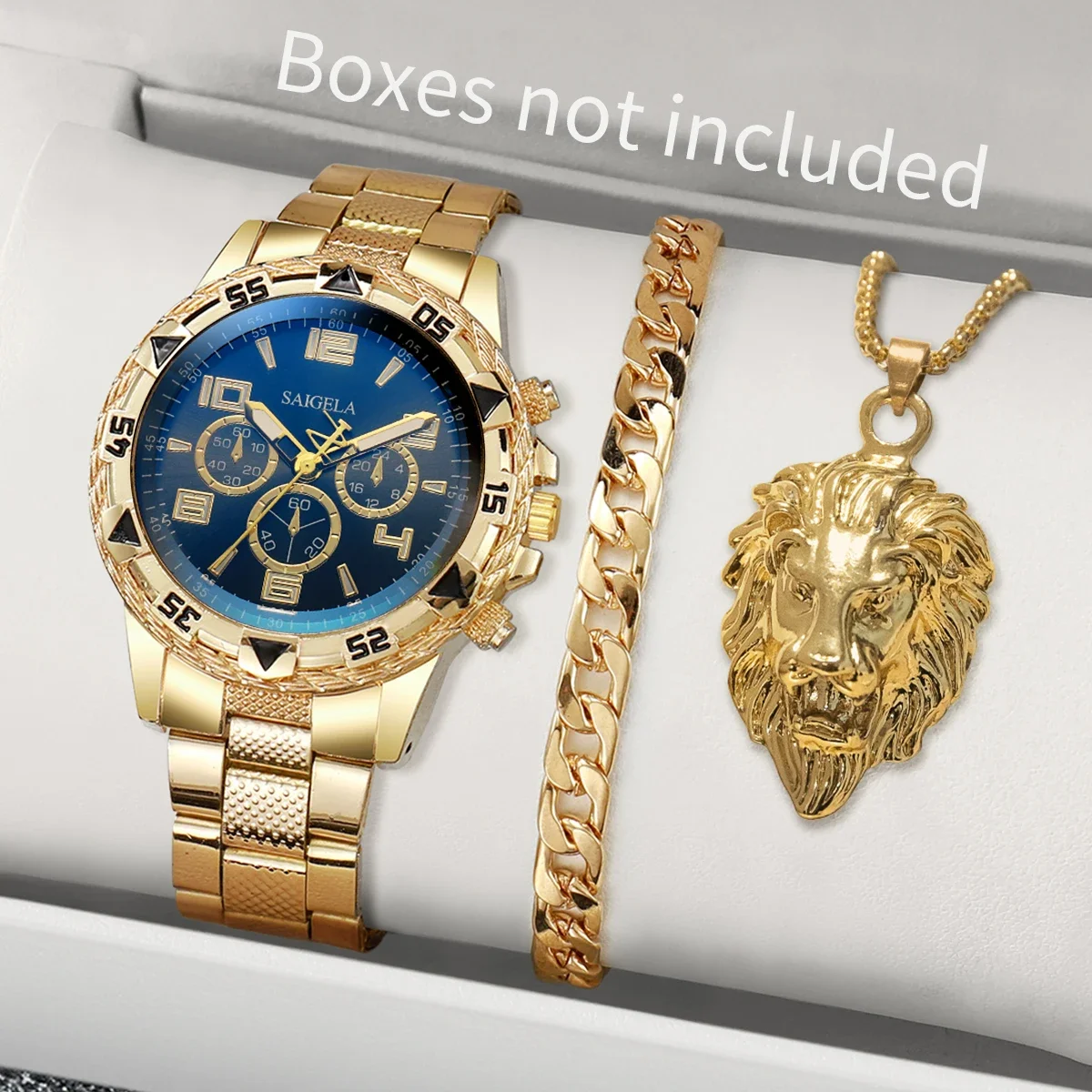 Pulseira de aço relógios para homens، Mostrador العربية، conjunto dejoias sem caixa، مودا، 3 قطع por conjunto #4