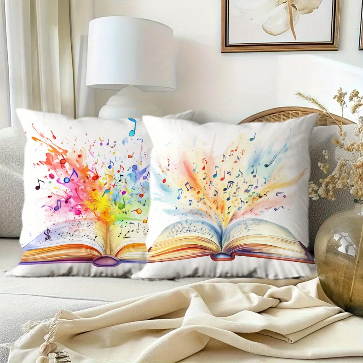 Colorful musical note pattern digital printing pillow cover Short plush Suitable living rooms bedrooms sofas throw cushion cover