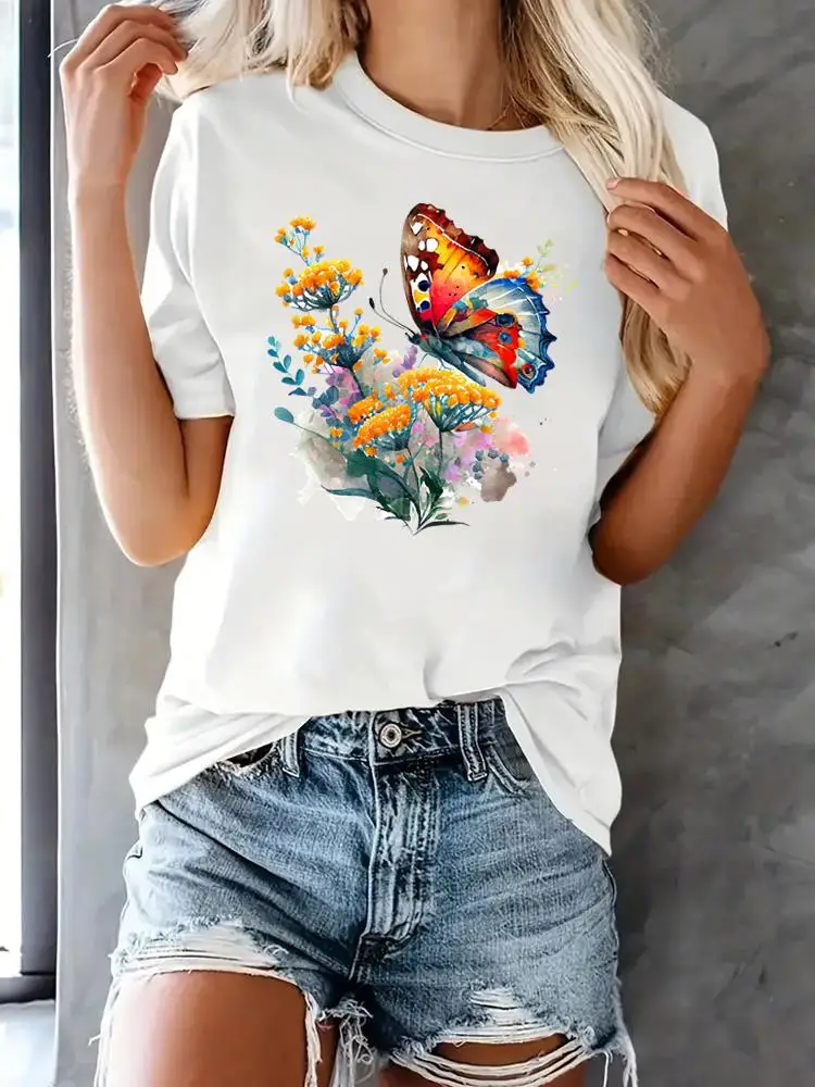 

Butterfly Lovely Trend 90s Short Sleeve Printed T Shirt Clothing Female Fashion Women Top Casual Tee Clothes Graphic T-shirts