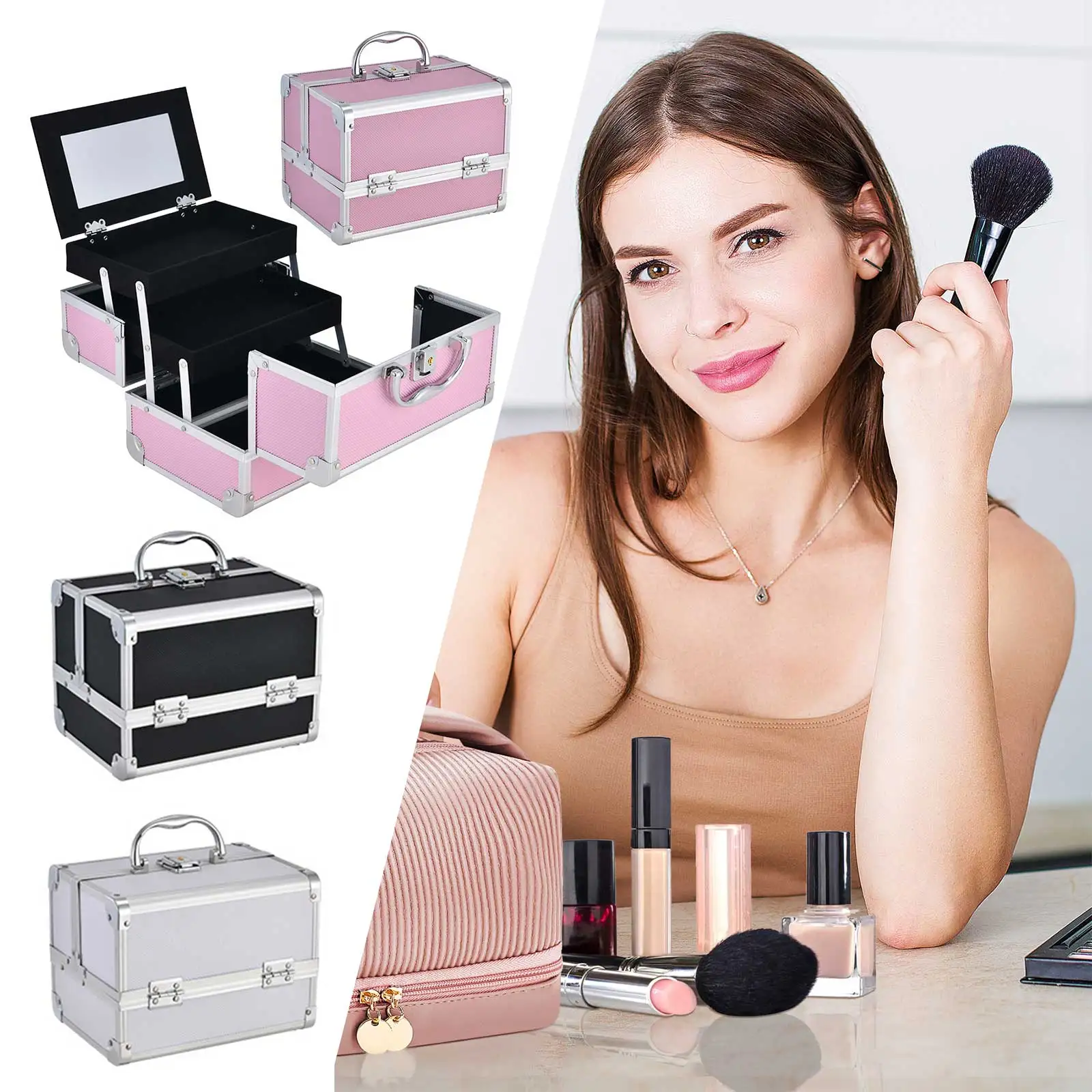 1Pcs Cosmetic Case Portable Multi-layer Large-capacity Professional Tattoo Nail Case Aluminum Alloy Case Cosmetic Storage Box