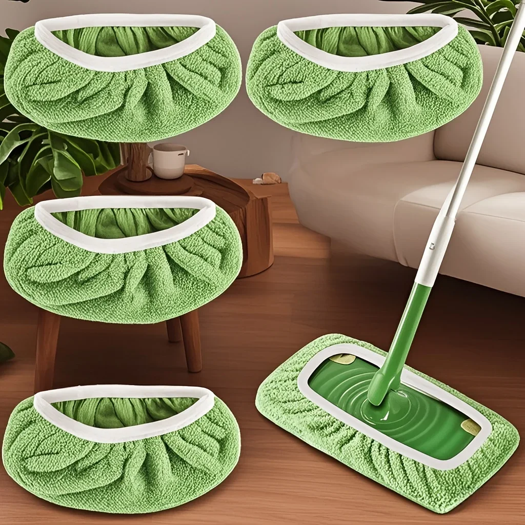 

4 Reusable Mop Pads with High Water Absorption and Ultra-fine Fiber Cleaning Pads That Can Firmly Adhere To Most Standard Mops