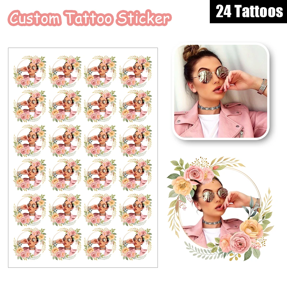 

24 Designs Pink Summer Fresh Wreath Rose Peony Lily Flowers Leaves Customized Personalized Waterproof Temporary Tattoo Sticker