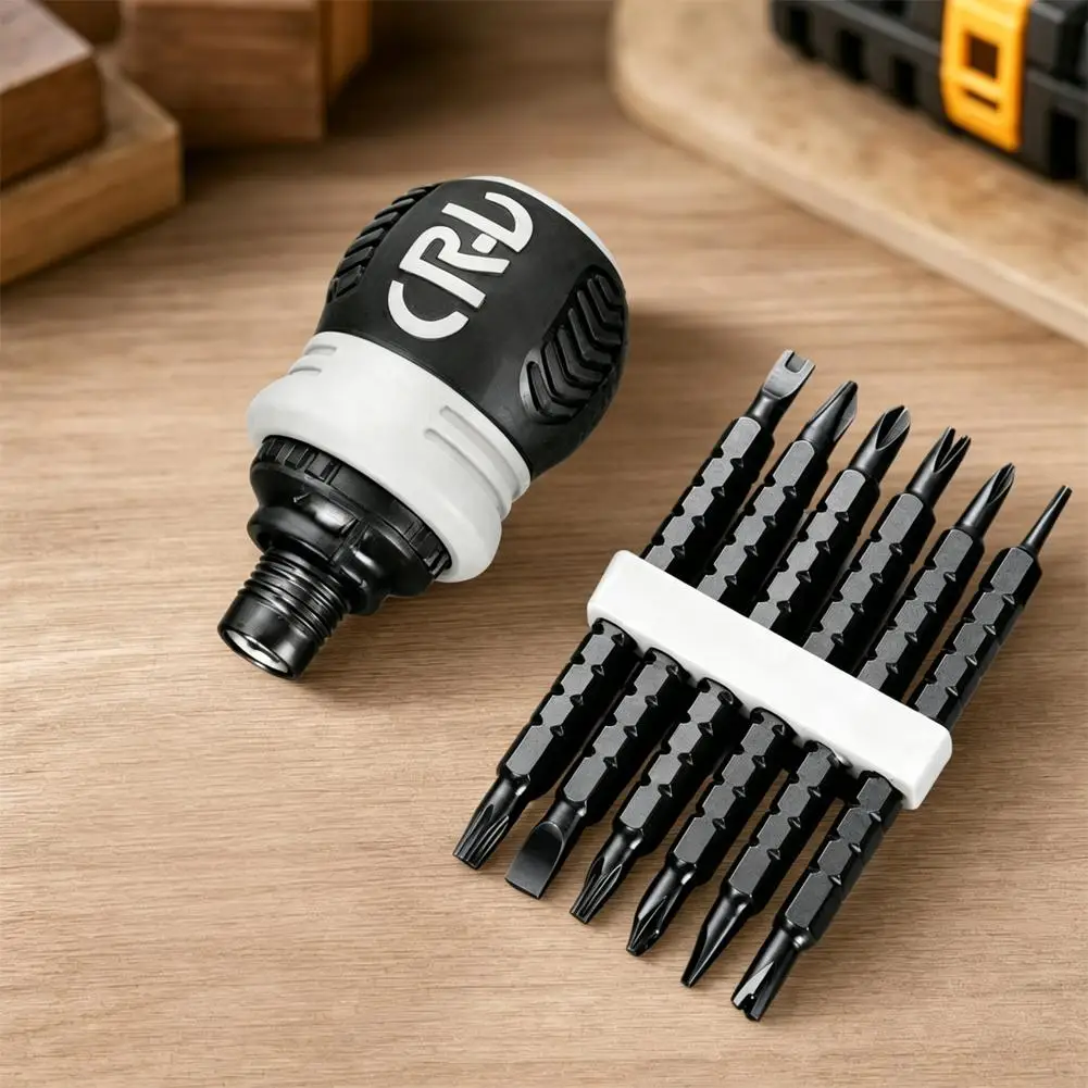 12-in-1 Ratchet Screwdriver Set Short Radish-Head Design High Hardness Multi-Bit Manual Tool