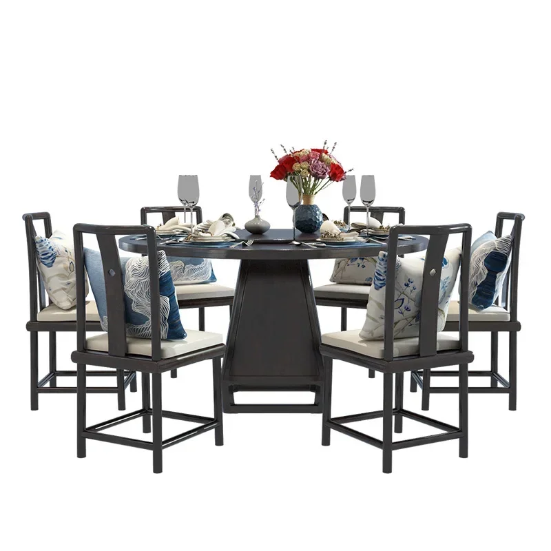 

1Solid Wood Dining Tables and Chairs Set round Table Turntable Solid Wood Table Room Dining Large round Table