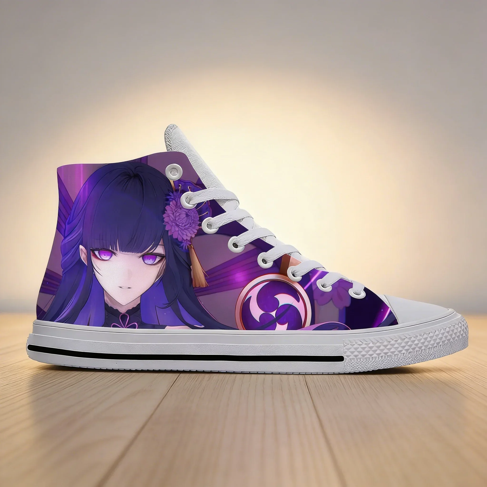 Genshin Impact Raiden Shogun Anime Sneakers, Breathable High-Top Unisex Casual Shoes