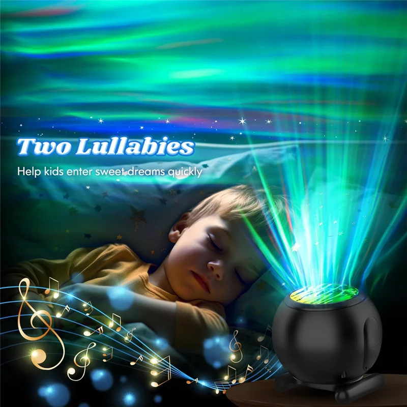 ABRU-Northern Lights Projector With White Noise & Remote Control-8 Effects, Adjustable Galaxy Bedroom Light, Sleep Aid Timer