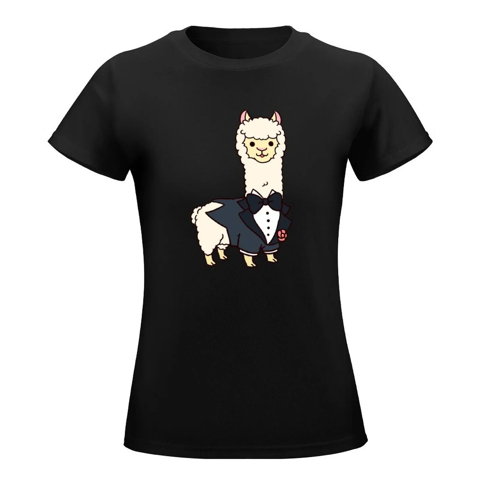 Groom llama T-Shirt korean fashion summer tops graphics black t shirts for Women