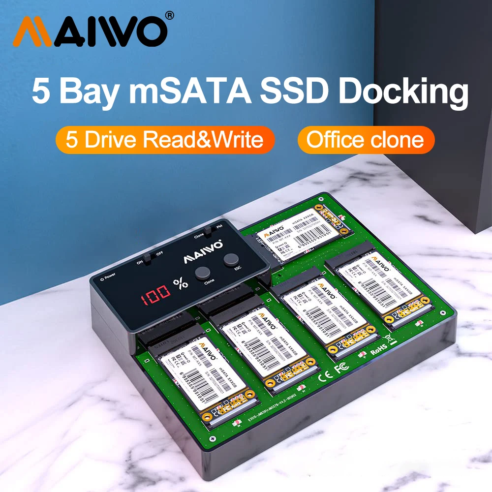 

MAIWO 5 Bay M.2 mSATA SSD Docking Station USB 3.0 CFast interface CFast Memory Card Adapter Duplicator, Support Offline Clone