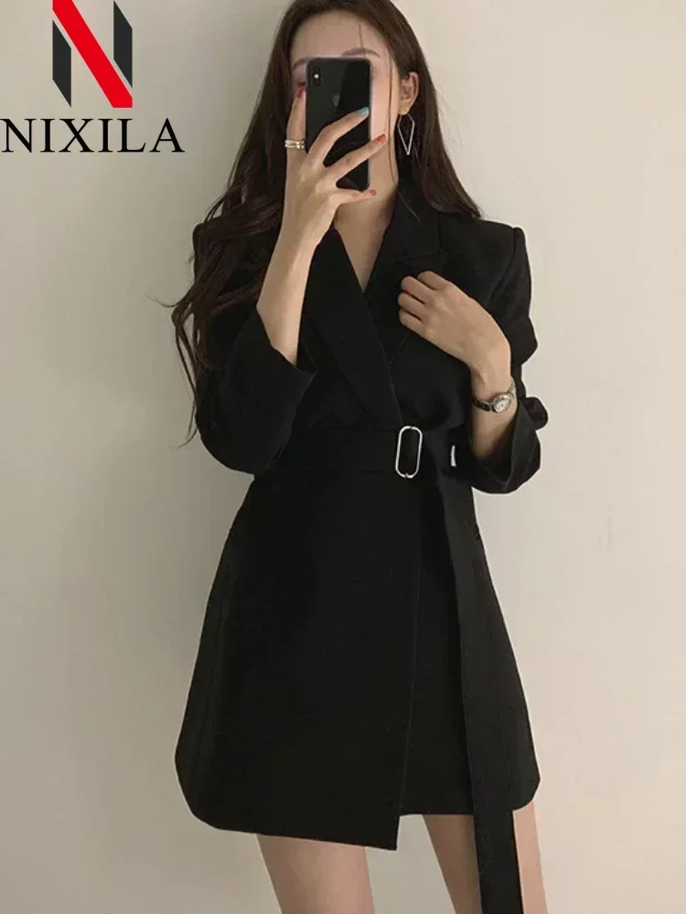 New Spring Autumn Long Style Blazer for Women 2024 Outerwears Office Lady Coats Loose Fit Retro Elegant Clothing Women\'s Jacket