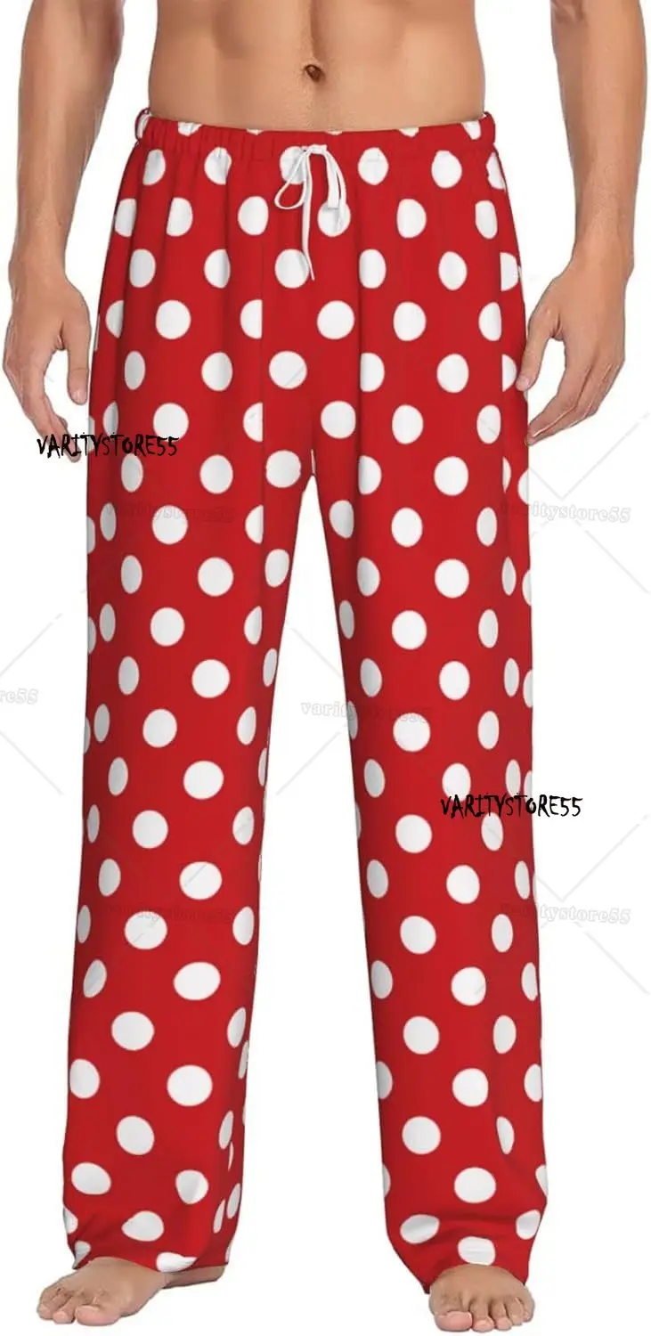 

Red Polka Dot Mens Pajama Pants Comfy Lounge Pants Casual Pajama Bottoms