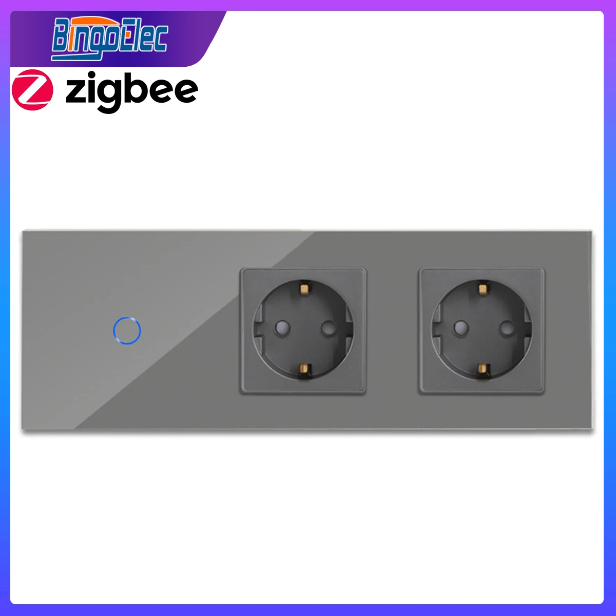 

Bingoelec Smart Switch ZigBee Switch 1gang 2gang with Double EU Socket Wall Socket Glass Panel Google Alexa Tuya App Control