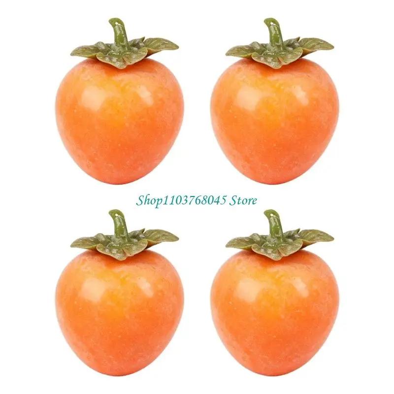 R53F Artificial Persimmon Fruit Decoration Set of 4 for Fall Bowl Styling, Shelf Displays, Fall Table , and Entry Trays for Home