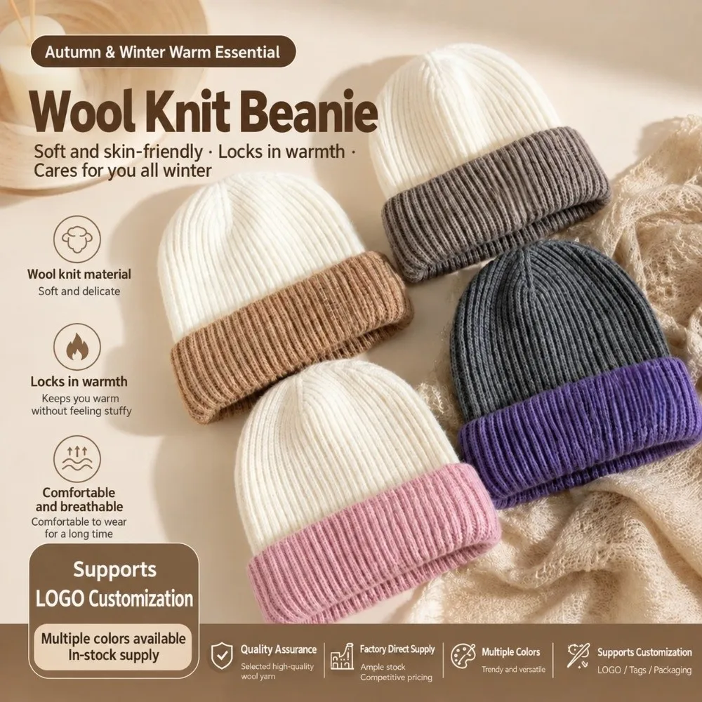 Fashion Splicing Colors Knitted Beanies Cap Thickened Warm Balaclava Caps Breathable Cashmere Hooded Hat Unisex