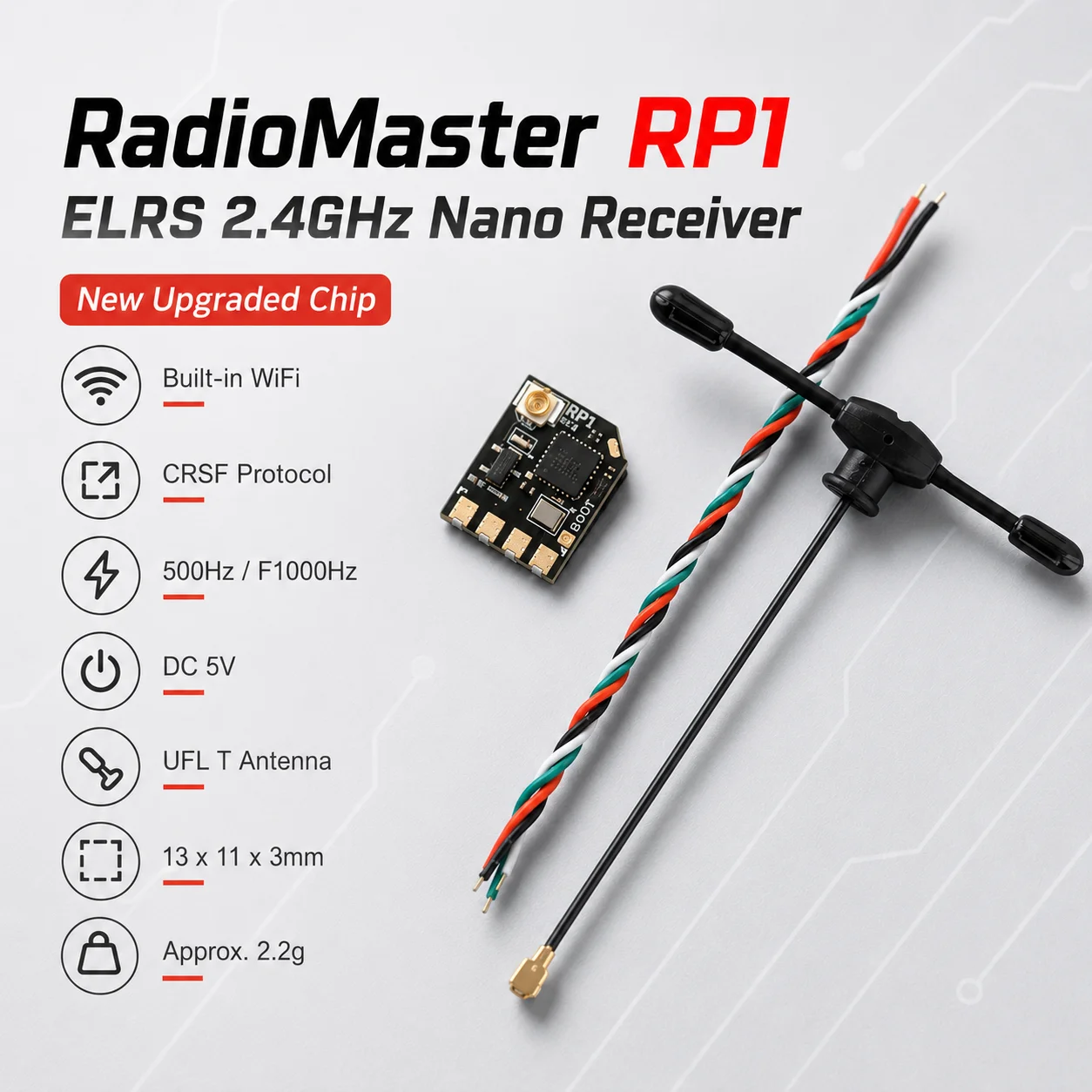 RadioMaster RP1 V2 2.4GHz ExpressLRS ELRS Nano Receiver CRSF UART TCXO WiFi T Antenna for FPV Drone BetaFPV Tiny Whoop view 4