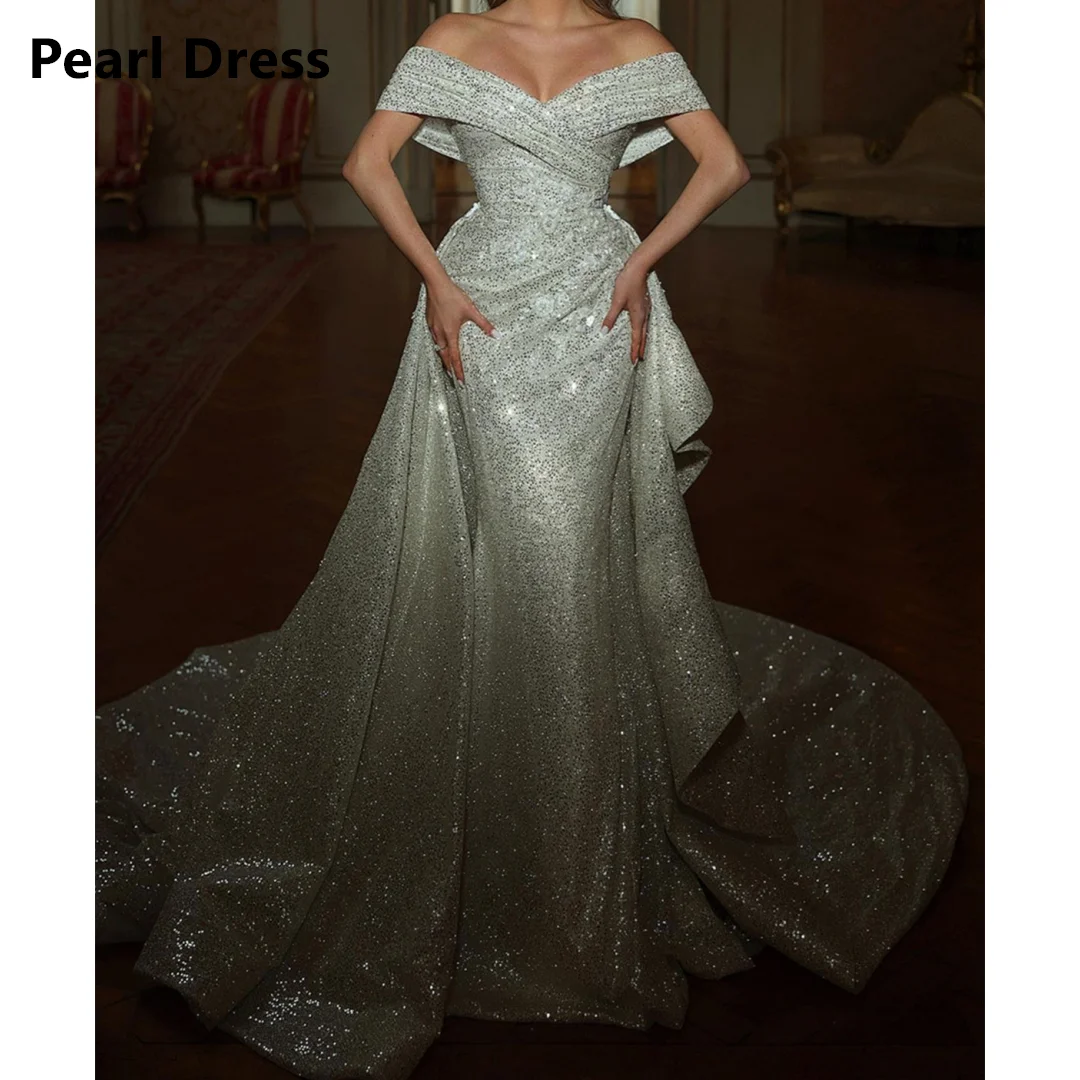 

Pearl V-neck Evening Dresses Woman Elegant Womens Party Dresses for Formal Occasions Shiny Fishtail Saudi Evening Dress 2024