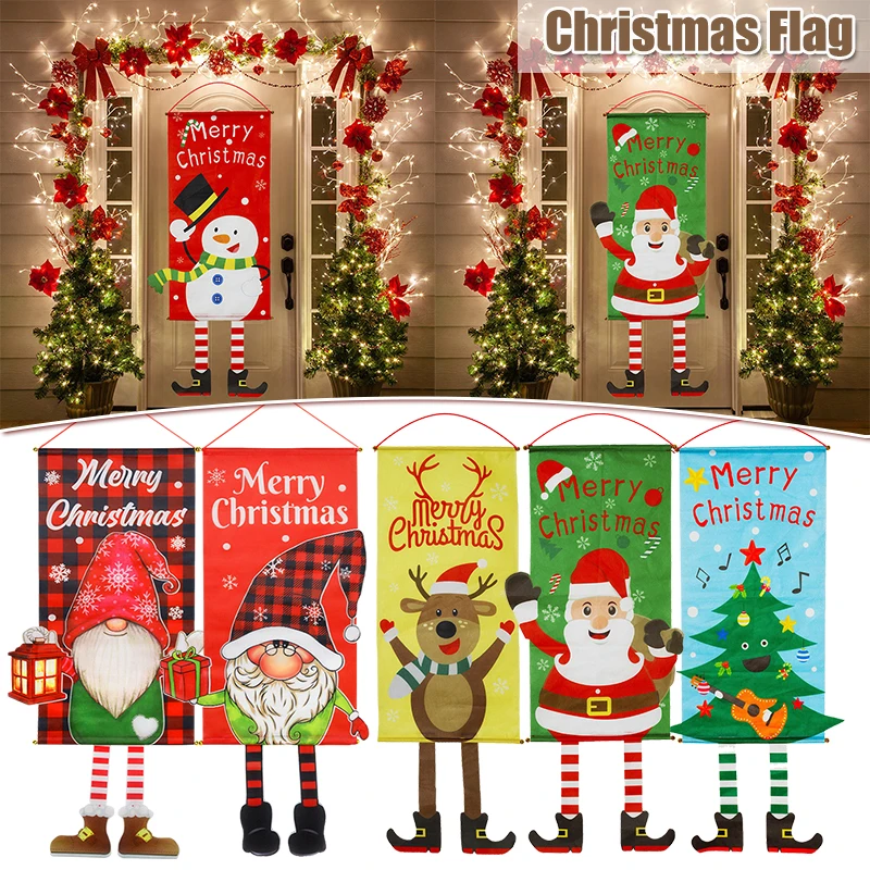 

1Pc Merry Christmas Hanging Flag Banner Christmas Decorations Xmas Front Door Ornaments Navidad New Year Party Decor 2025