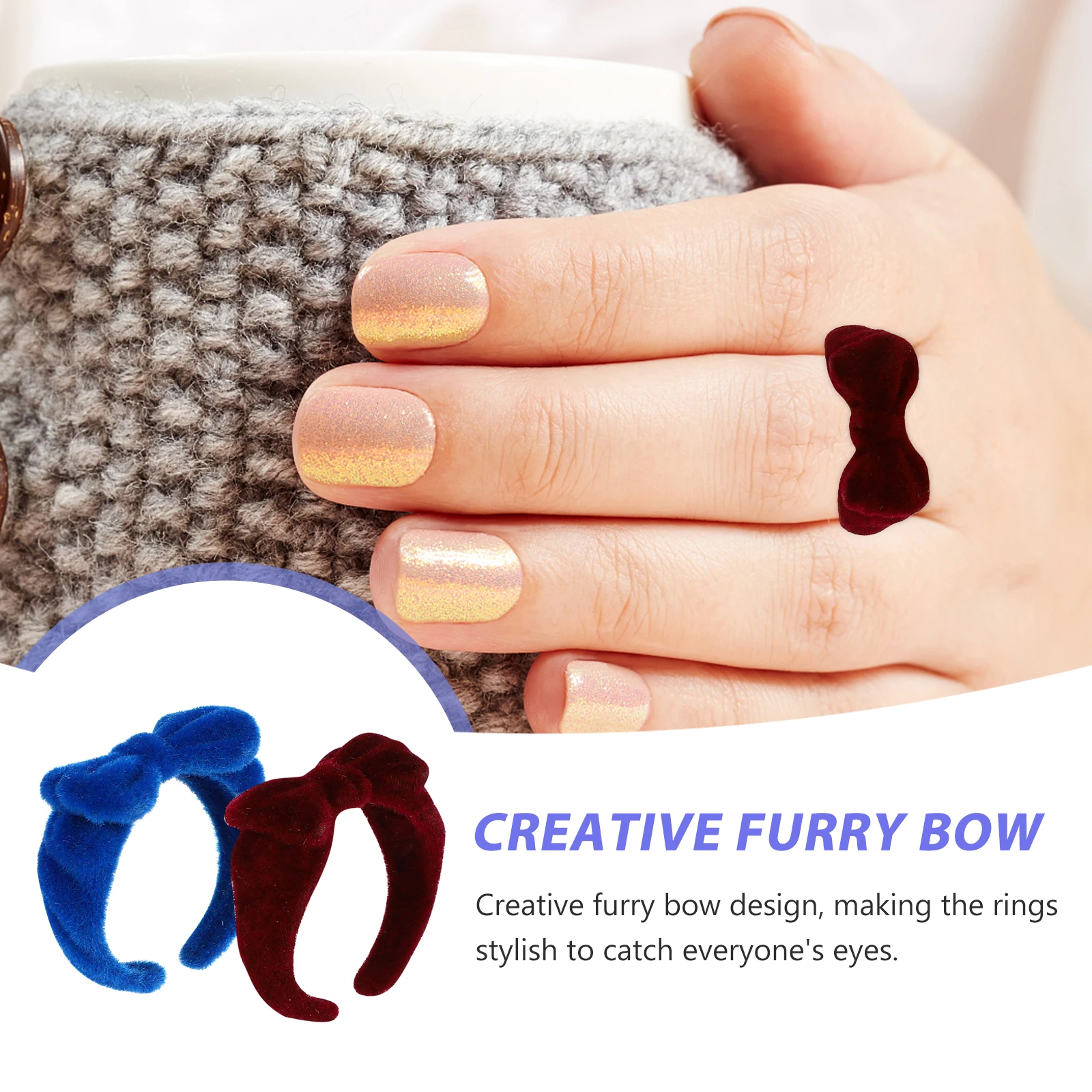 

3 Pcs Bow Ring Women Finger Jewelry Adjustable Knuckle Stylish Furry Creative Comfortable Party Shopping Banquet