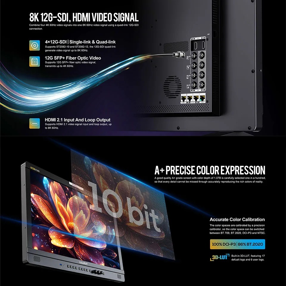 شاشة LILLIPUT UQ23 1200nits HDR 23.8 بوصة شاشة إنتاج محمولة مدمجة 3D-LUT 8K 12G-SDI HDMI شاشة ميدانية لصنع الأفلام