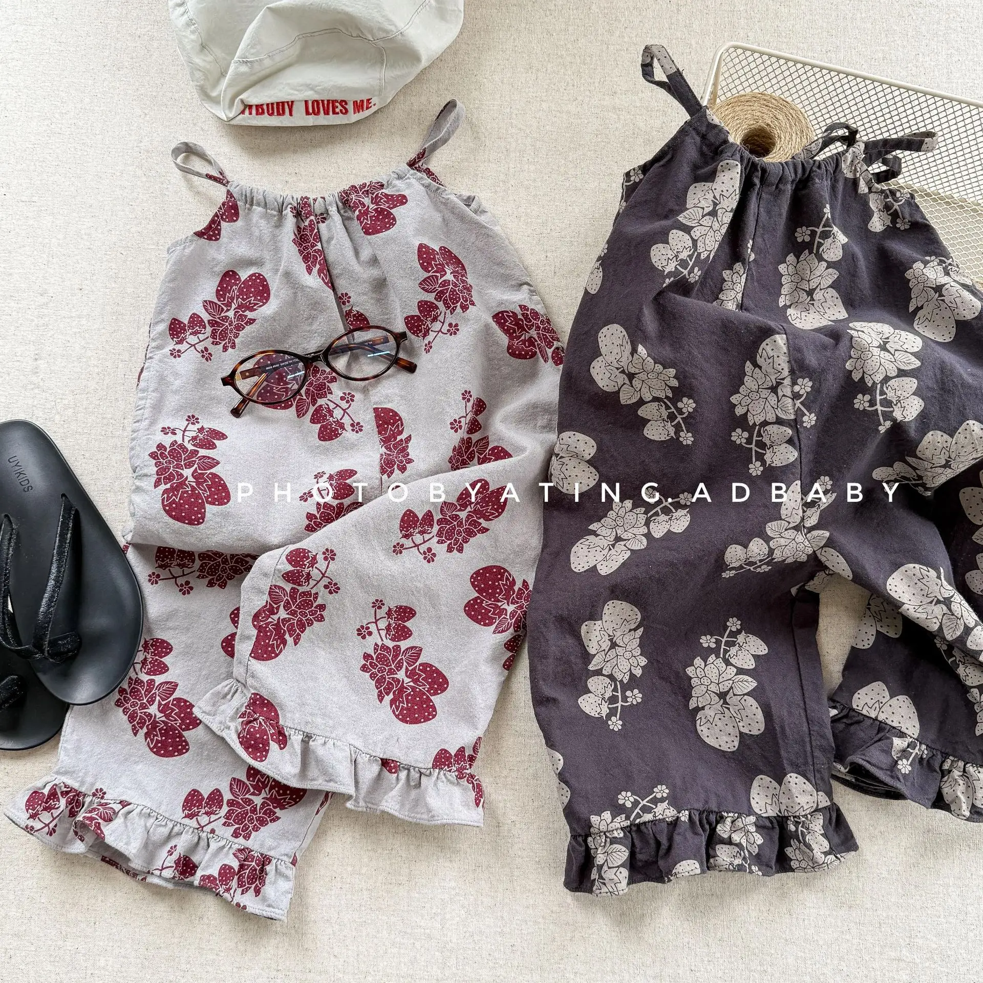 Summer Children's Overalls Baby Girls Sleeveless Sling Jumpsuits Cotton Print Toddlers Loose Wide Leg Pants Kids Clothes H112-34