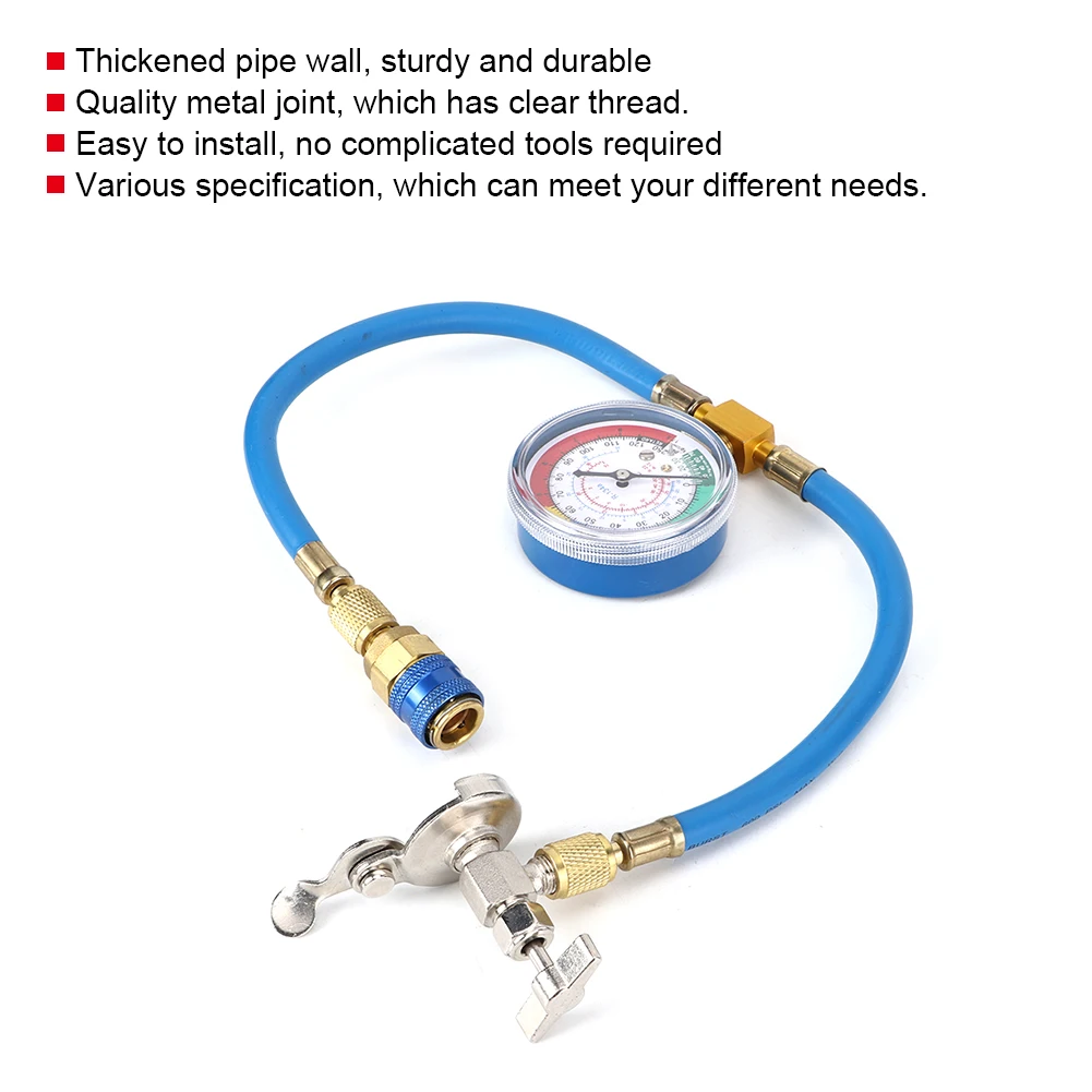 Mangueira de recarga de tubo de carregamento de refrigerante portátil a/c r134a com adaptador de medidor ferramentas de reparo de ar condicionado de carro de alta precisão