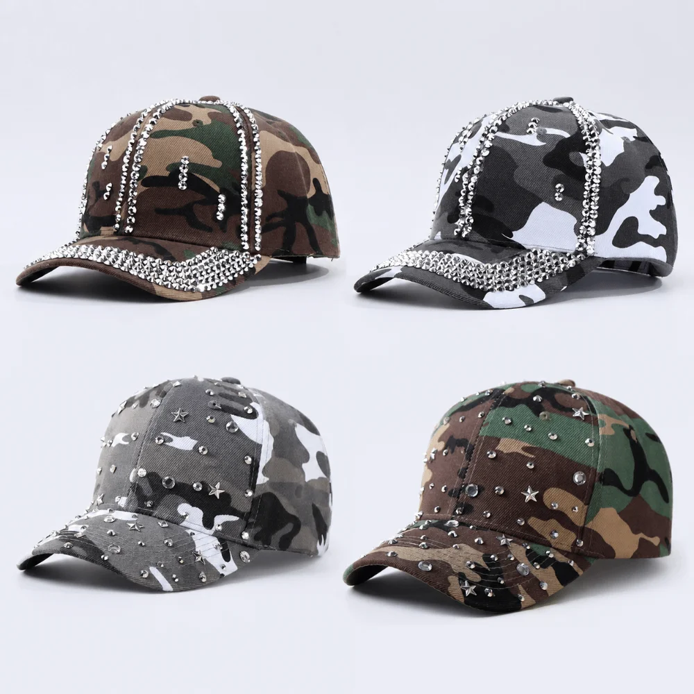 Baseball Cap Bling Crystal Decorative Adjustable Sun Shade Hat Rhinestone Decor Sun Protection Duckbill Cap Spring Summer Wear
