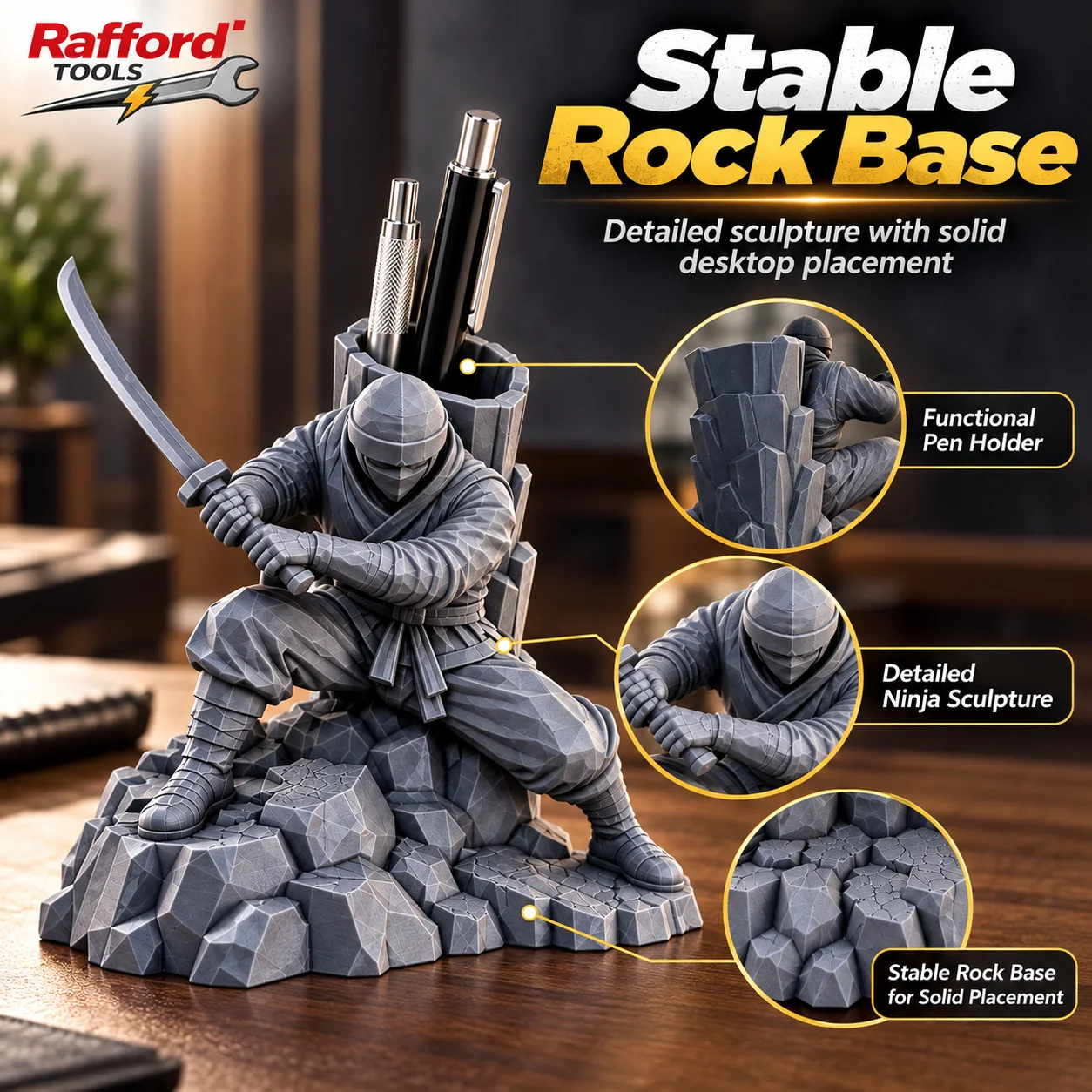 Rafford Ninja Warrior Pen Holder Samurai Sword Figurine Desktop Organizer Creative Pencil Storage Stand Office Desk Decor Gift