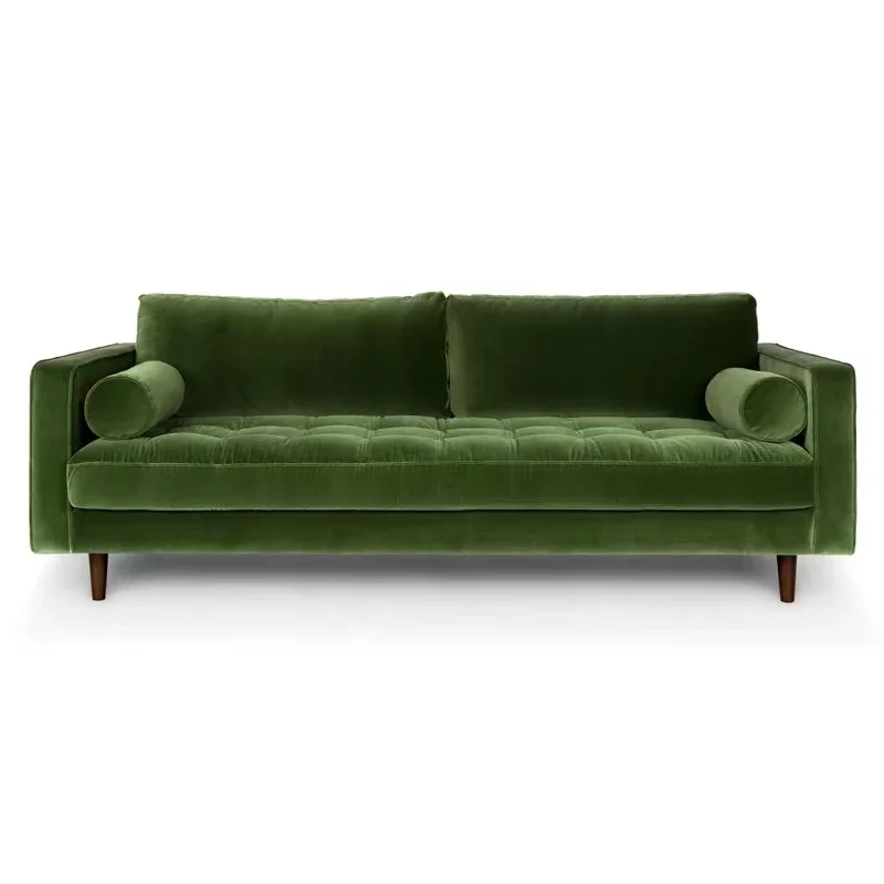 

French retro, velvet, olive green sofa
