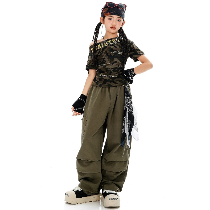Kpop Hip Hop Tanzkostüm Mädchen Camouflage Crop Tops Grüne Hose Team Jazz Praxis Performance Kostüm Gruppe Street Wear