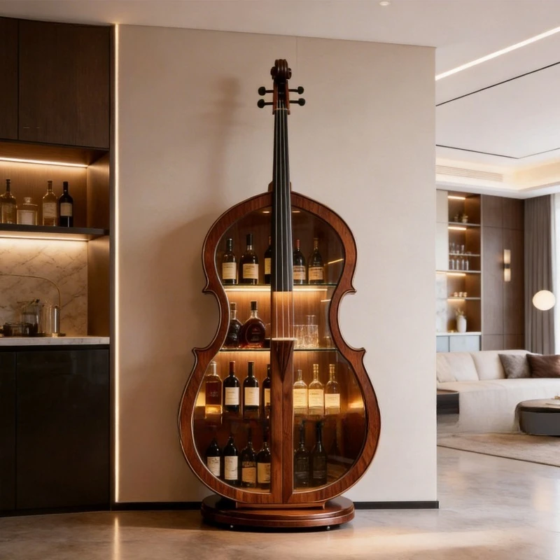 

North American black walnut solid wood cello glass wine cabinet living room wall display cabinet shelf light luxury high-end