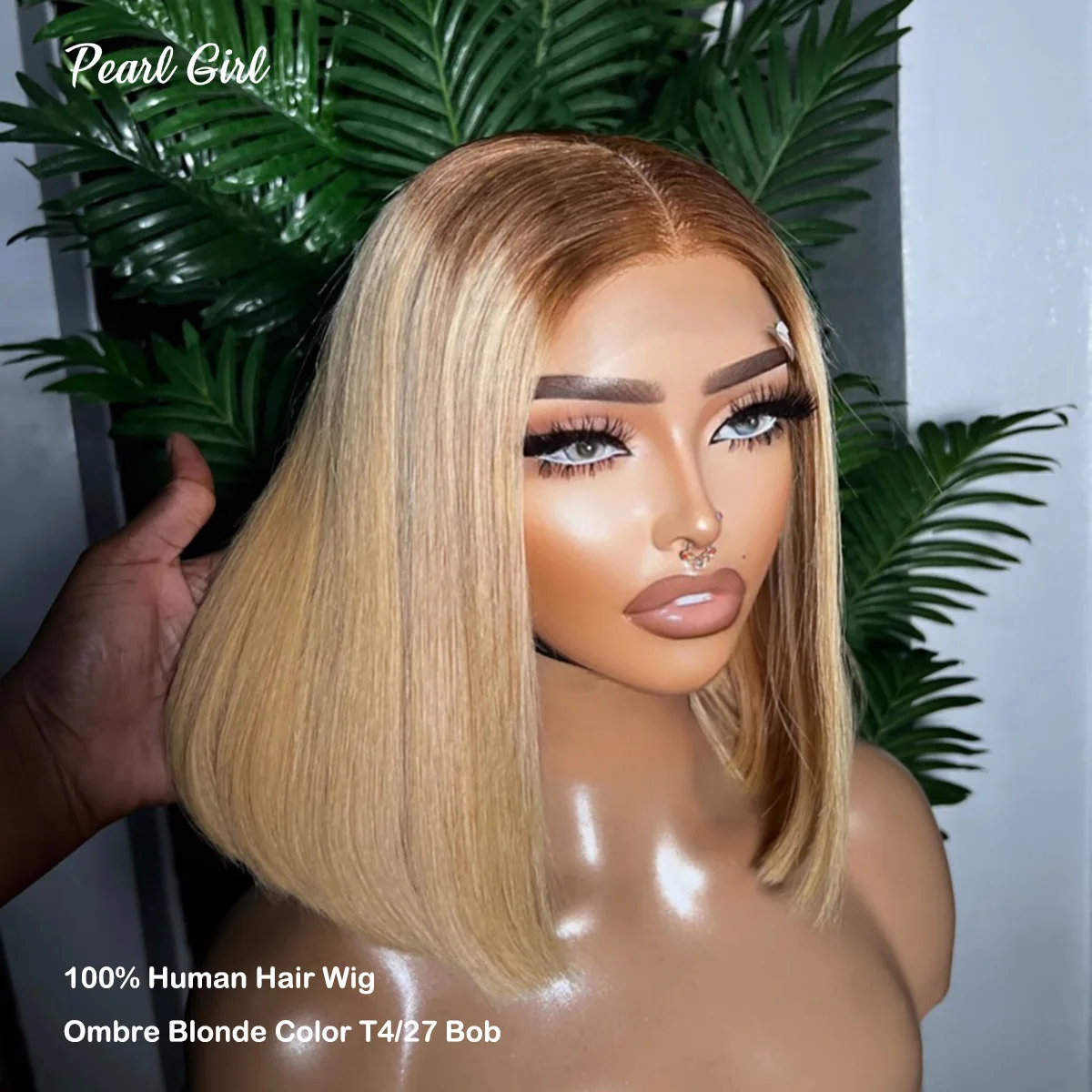 Super Double Drawn Vietnamese Bone Straight 10 Inches Blonde with Brown Roots Bob Wigs Human Hair 4x4 Closure T4/27 Colored Bob