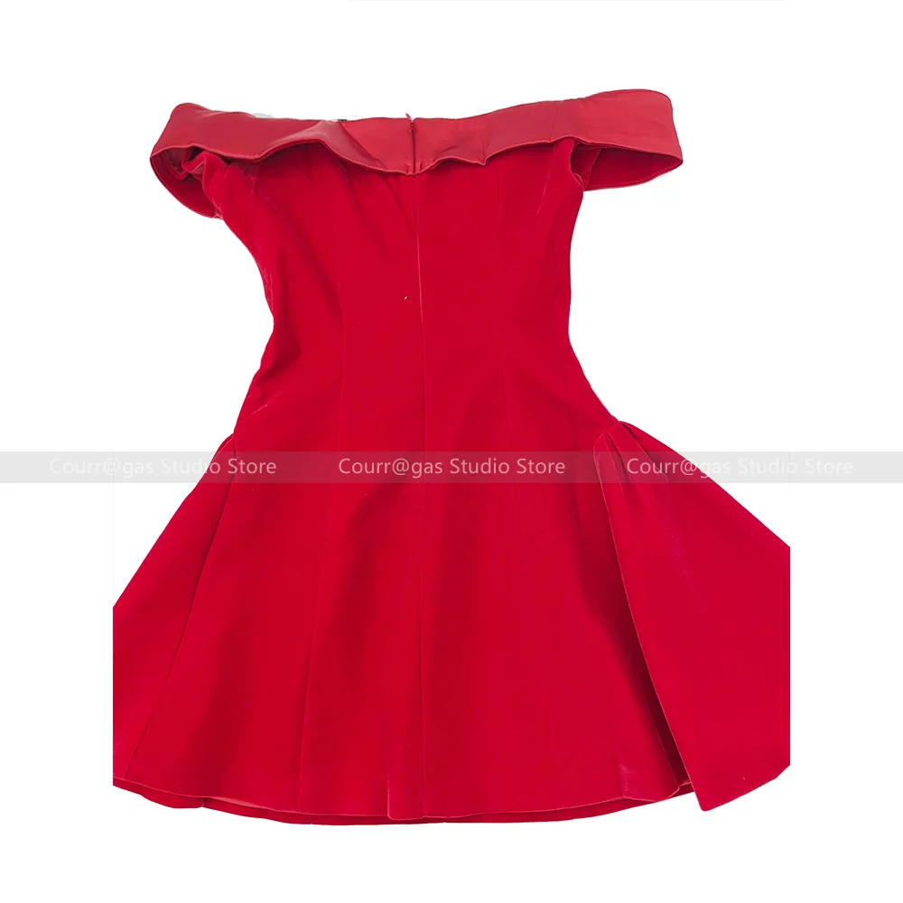 

One-shoulder red dress female 2024 summer new French temperament Slim package hip fluffy evening dress skirt