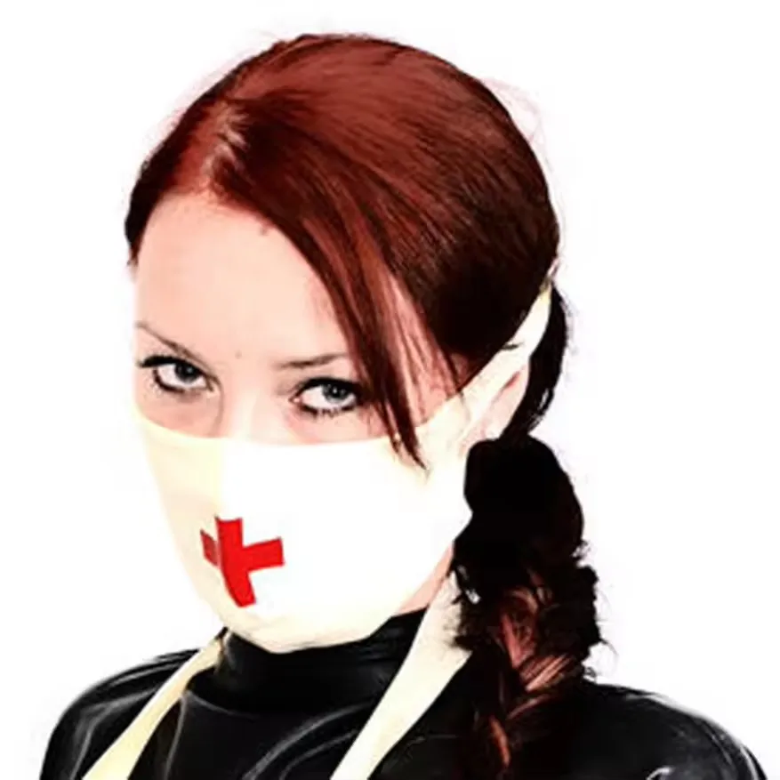 

Latex Rubber White With Red Cross Mask Nurse Role Cosplay Handmade Clothing