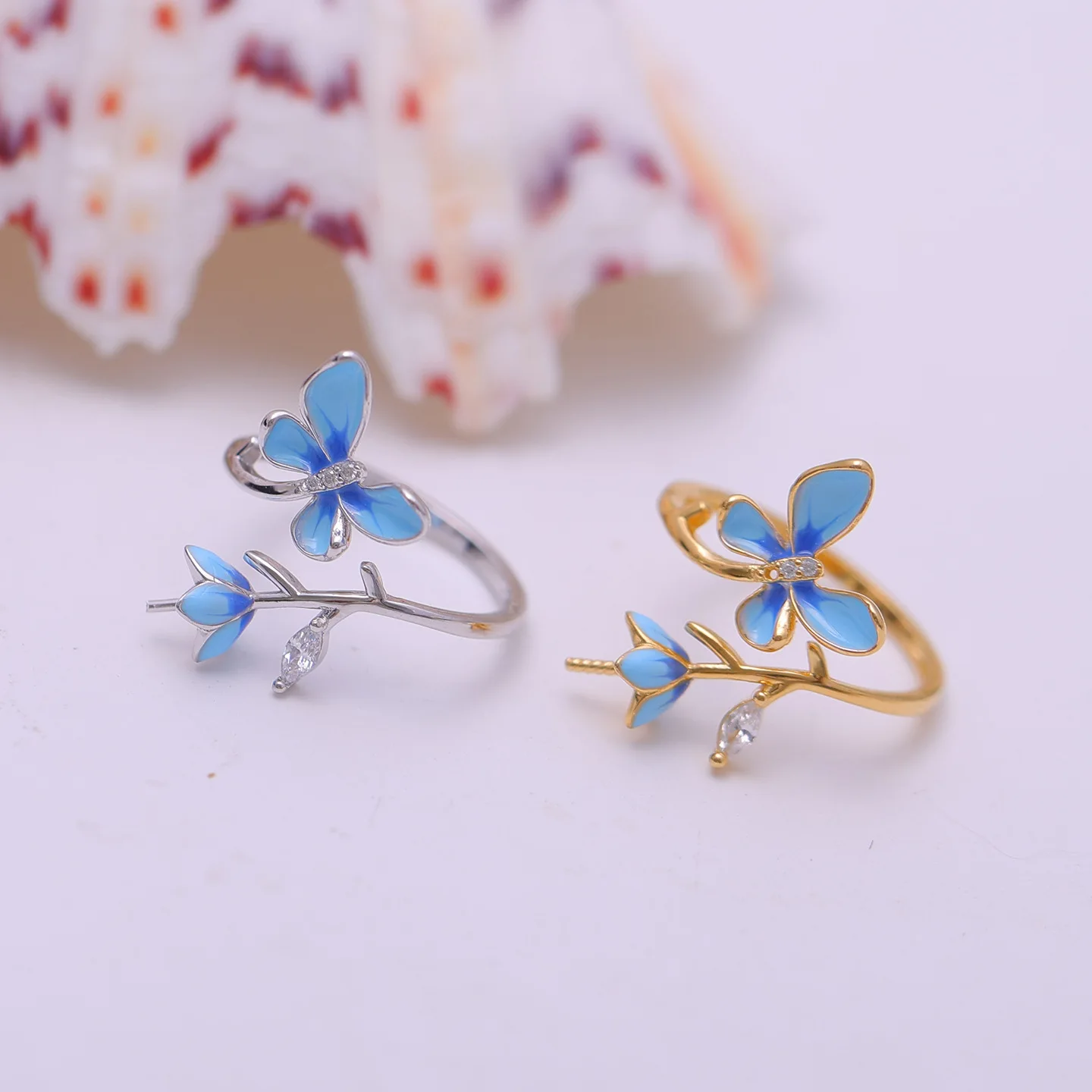 Butterfly Shape S925 Sterling Silver Adjustable Finger Ring Mountings Base Setting Findings Jewelry for 5-7mm Pearls 3pcs/lot