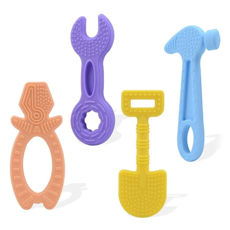 

J15U 4pcs Baby Teething Set Silicone Baby Chew Toy for Boys Girls Sucking Needs Infant Toddlers Teething Relief Babies Toy