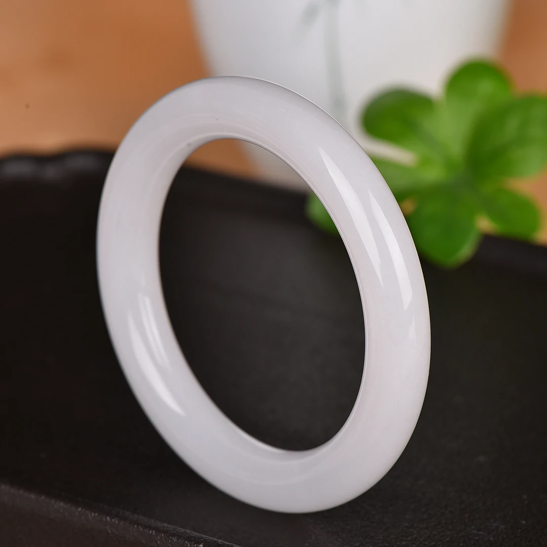 Natural White Jade Bangle for Women Translucent Round Band Chinese Style Gemstone Bracelet Healing Crystal Jewelry Birthday Gift