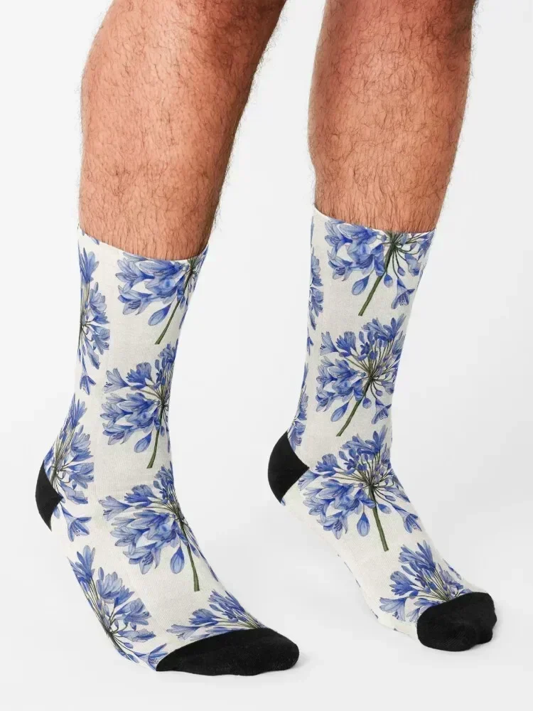 Agapanthus flower watercolour painting Socks cute sheer Stockings man bright garter Socks Man Women's